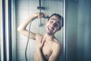 Happy man in the shower