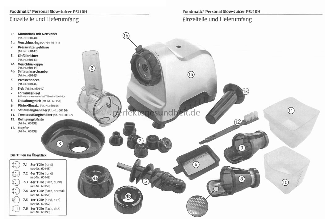 Lieferumfang Foodmatic Personal Slow Juicer