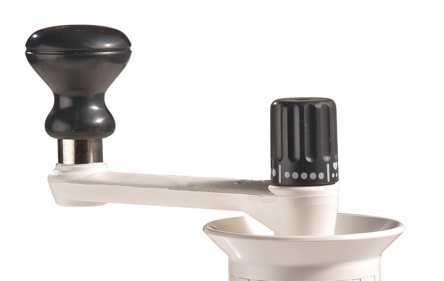 Drehkurbel und Fein/Grob-Einstellung der Handgetreidemühle Schnitzer CH Drehkurbel und Fein/Grob-Einstellung der Handgetreidemühle Schnitzer CH