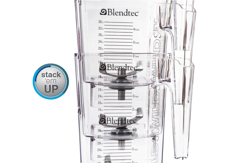 Die Blendtec Behlter sind stapelbar um Platz zu sparen Die Blendtec Behlter sind stapelbar um Platz zu sparen