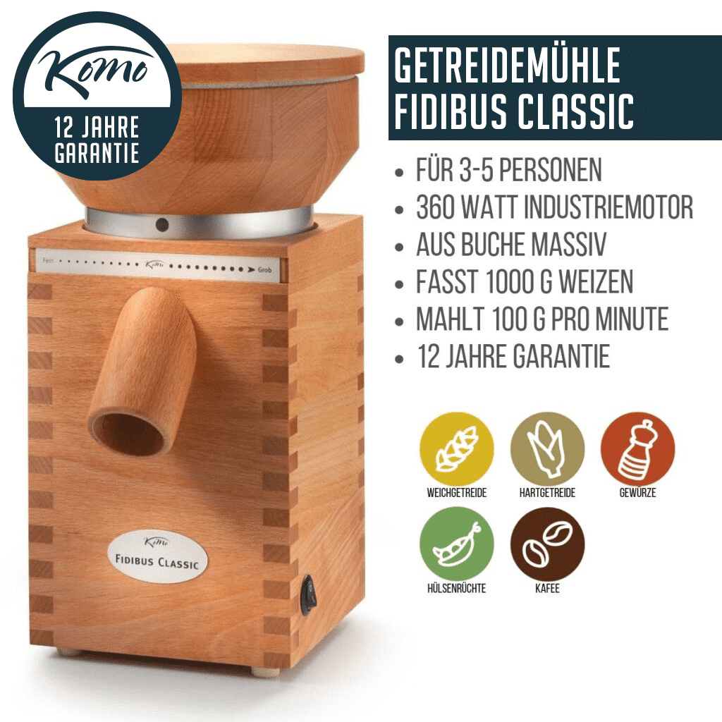 Features der KoMo Fidibus classic Getreidemühle